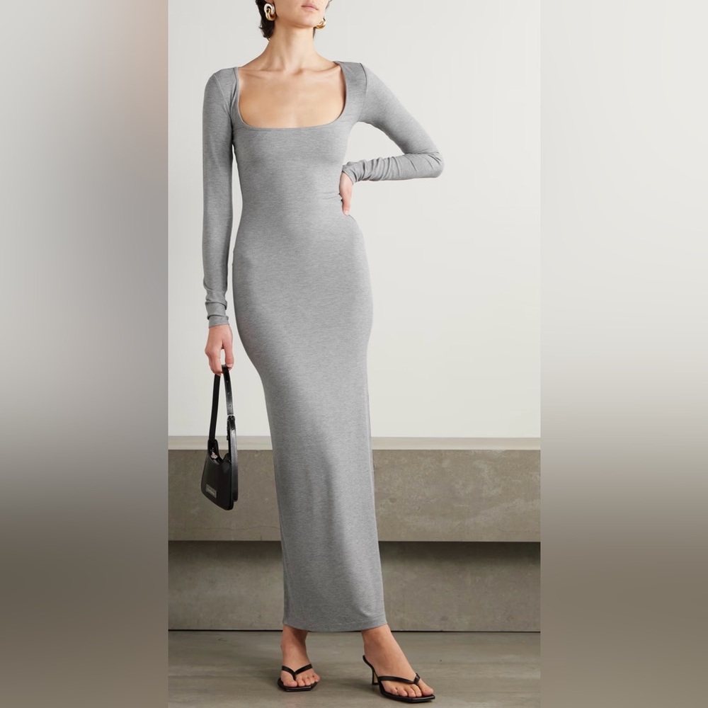 SKIMS Soft Lounge Long Sleeve Maxi Dress in Heather Gray NWT Size Medium M